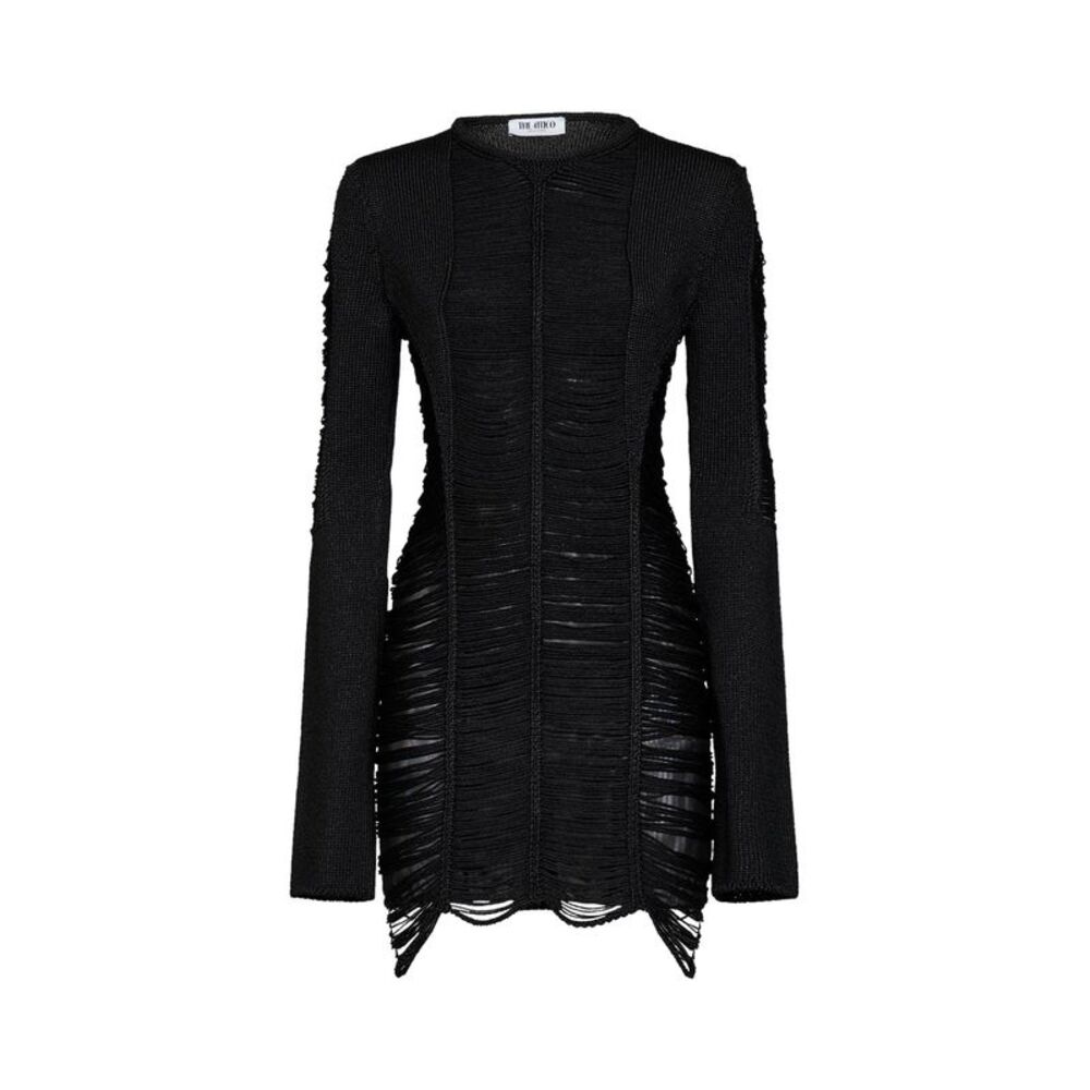 The Attico Women Black Fringed Viscose Knit Mini Dress